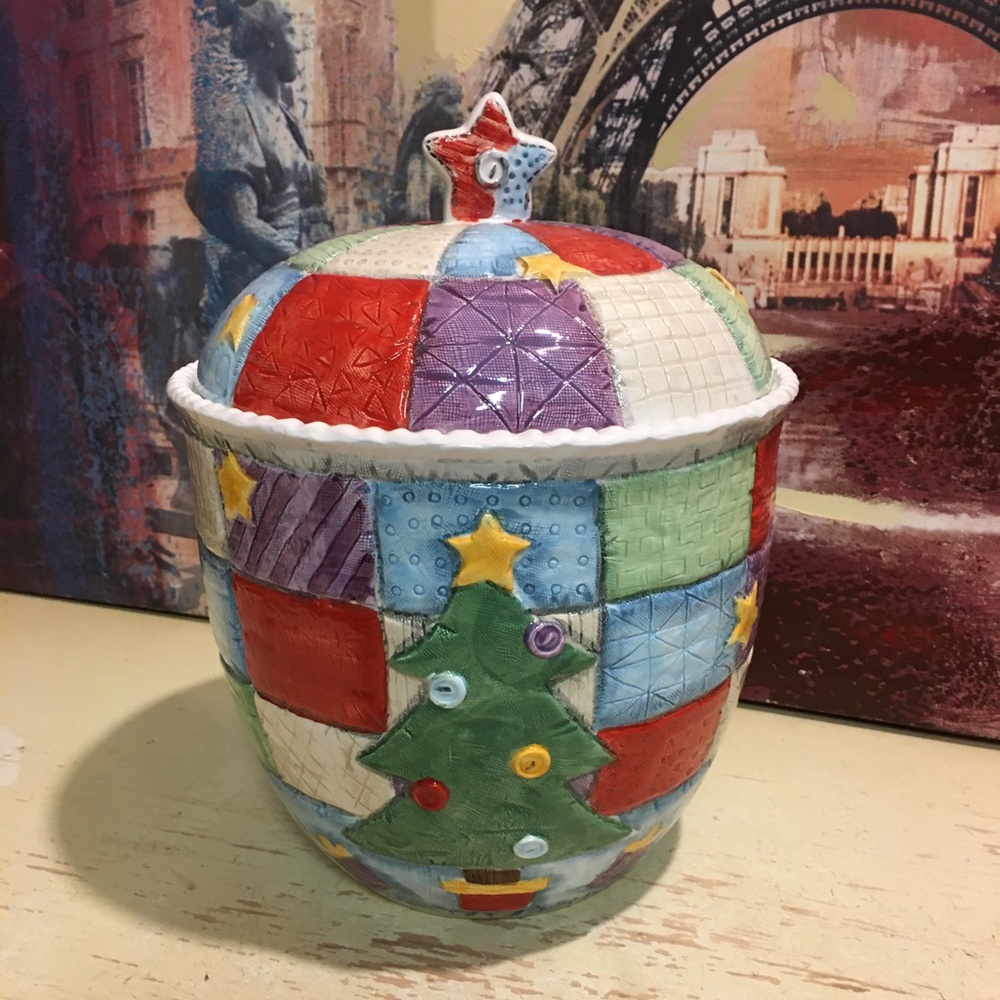 Christmas Patchwork Quilt Cookie Jar - image 1